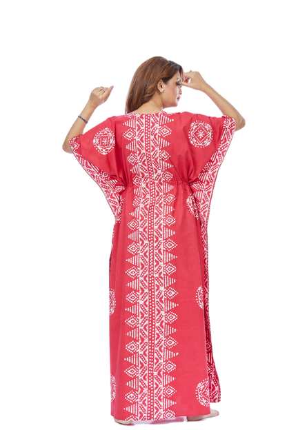 Red Triangle Border Batik Cotton Kaftan - TheKaftanShop.com