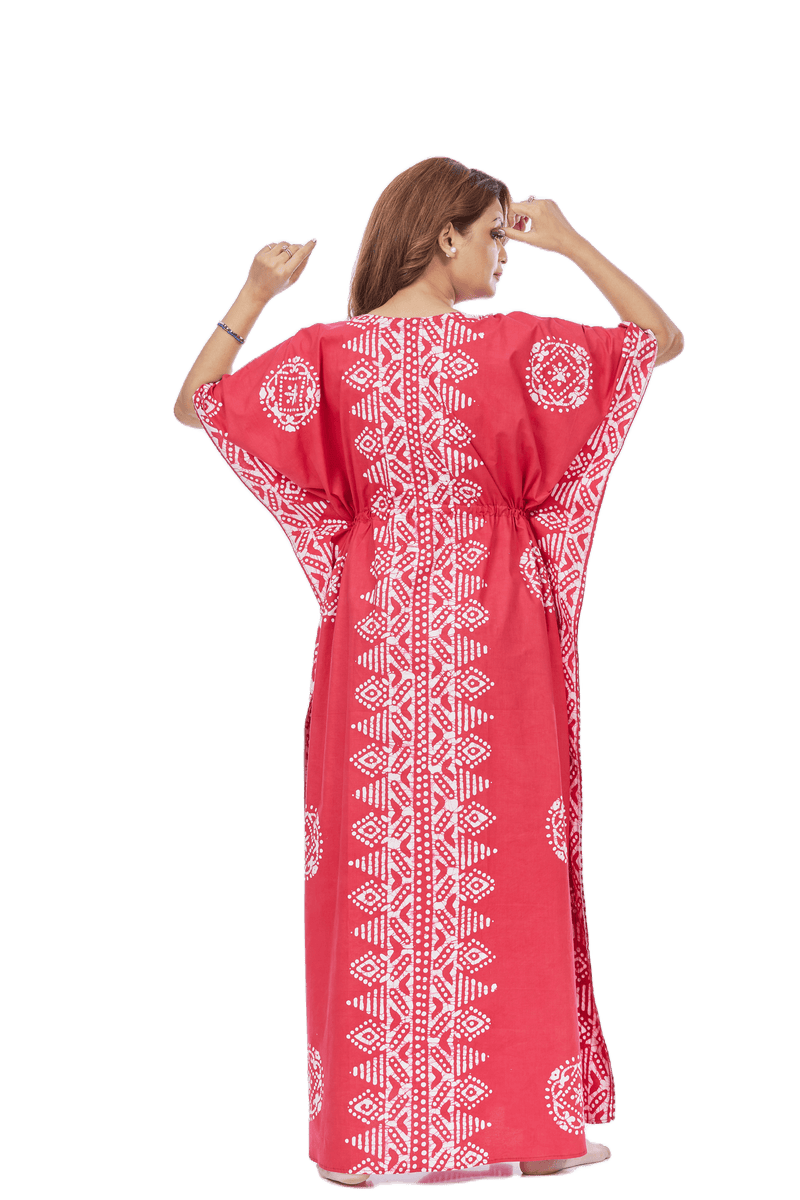 Red Triangle Border Design, Hand Dyed Batik, 100% Cotton Kaftan - K122 - image 7