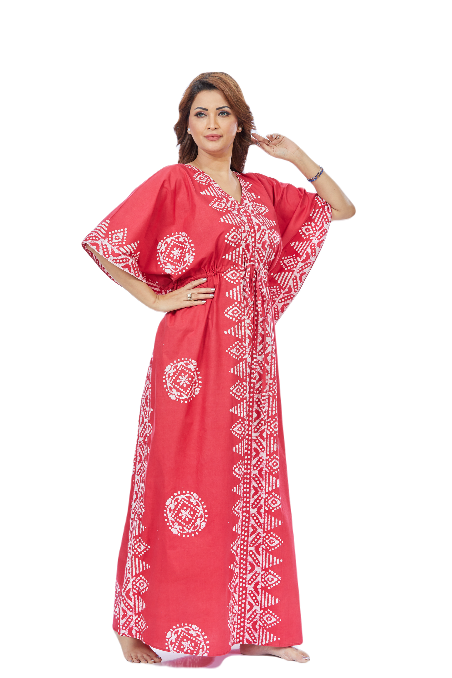 Red Triangle Border Design Hand Dyed Batik Kaftan | 100% Cotton – TheKaftanShop