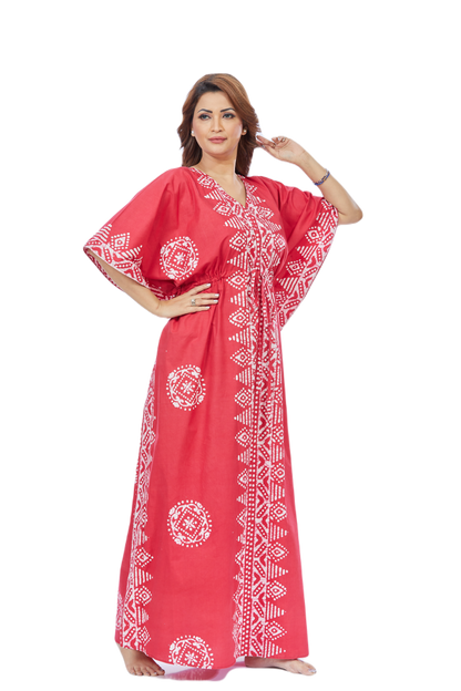 Red Triangle Border Design Hand Dyed Batik Kaftan | 100% Cotton – TheKaftanShop