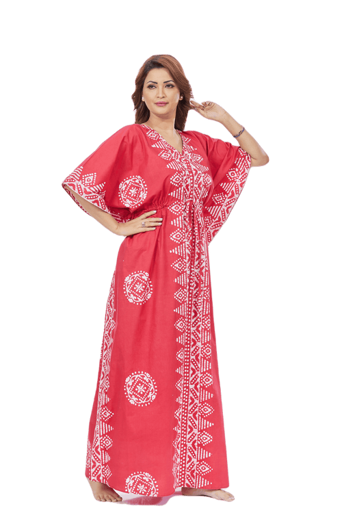 Red Triangle Border Design, Hand Dyed Batik, 100% Cotton Kaftan - K122