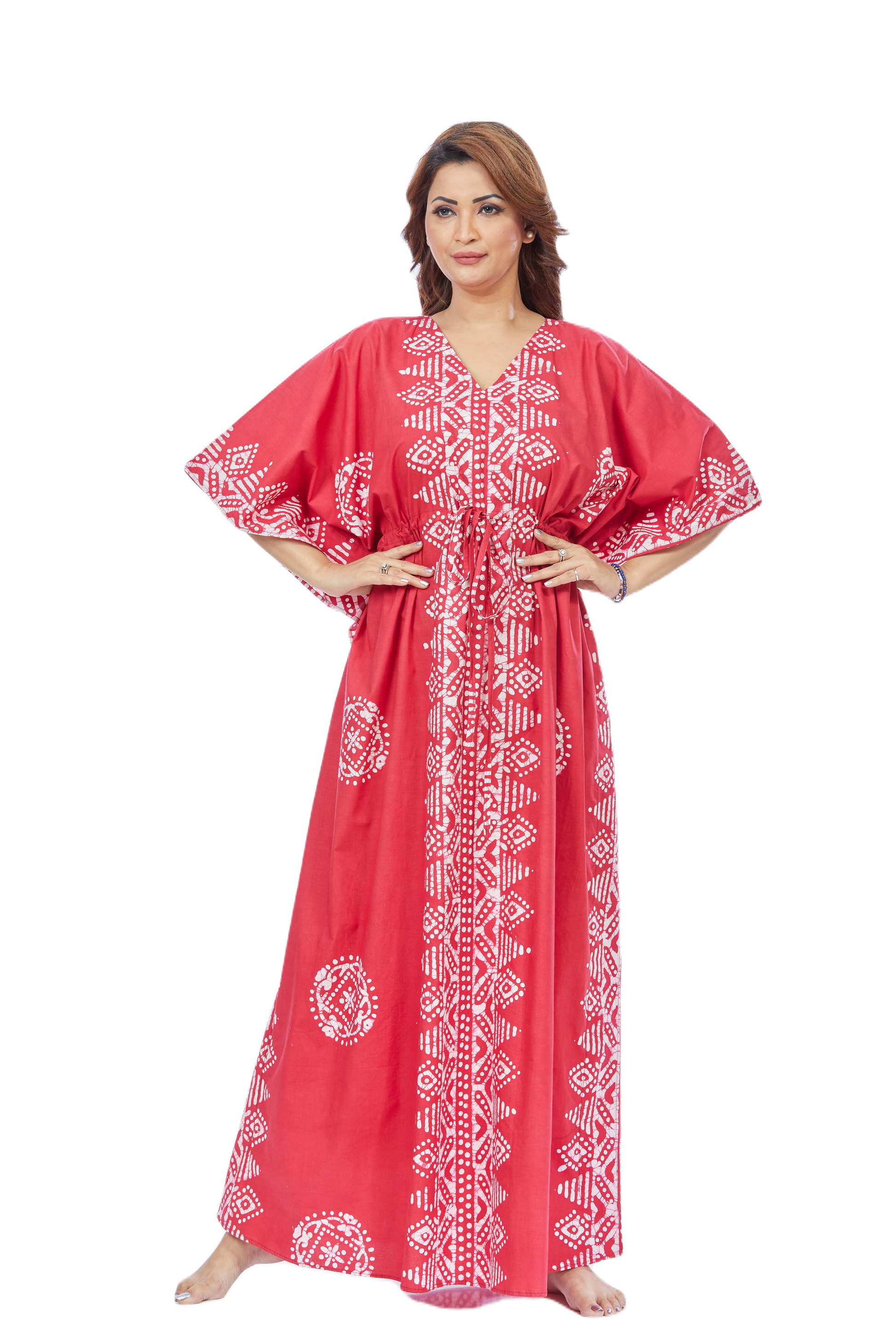 Red Triangle Border Batik Cotton Kaftan - The Kaftan Shop