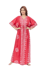 Red Triangle Border Design, Hand Dyed Batik, 100% Cotton Kaftan - K122 - image 3