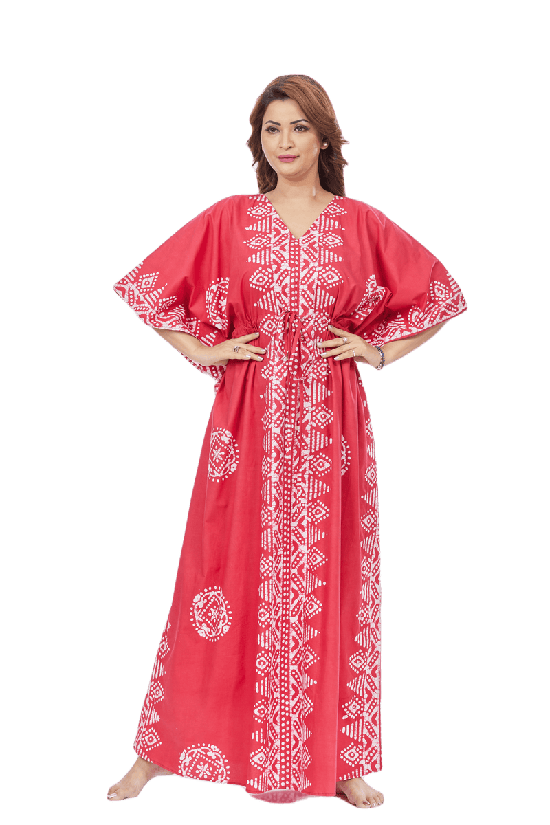 Red Triangle Border Design, Hand Dyed Batik, 100% Cotton Kaftan - K122 - image 3