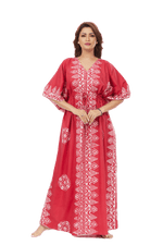 Red Triangle Border Design, Hand Dyed Batik, 100% Cotton Kaftan - K122 - image 4