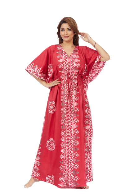 Red Triangle Border Batik Cotton Kaftan - The Kaftan Shop