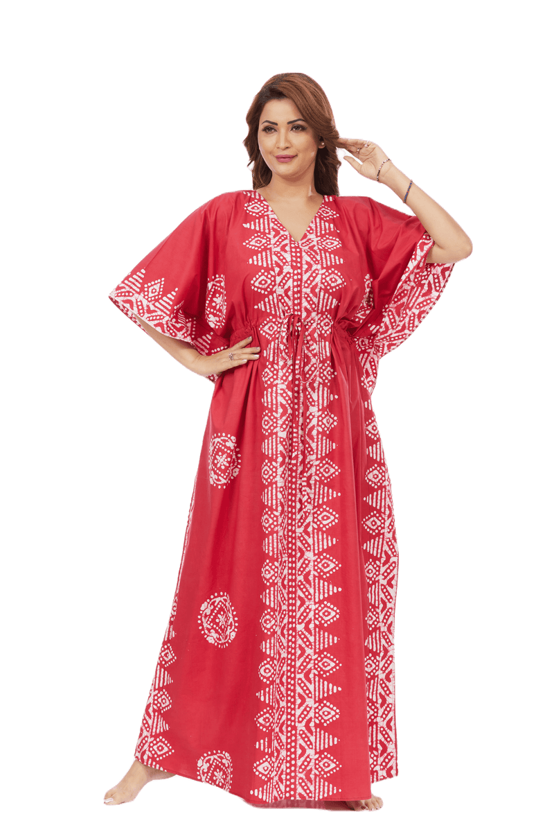 Red Triangle Border Design, Hand Dyed Batik, 100% Cotton Kaftan - K122 - image 5