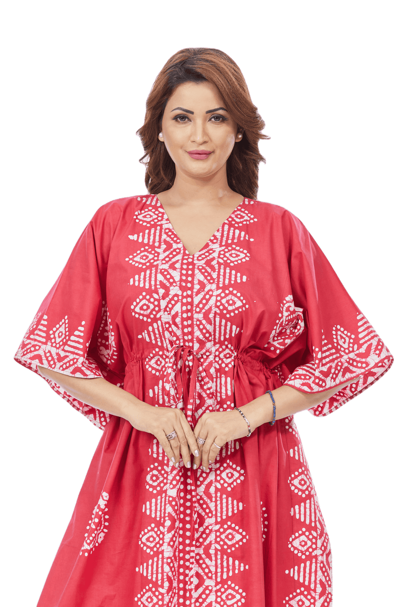 Red Triangle Border Design, Hand Dyed Batik, 100% Cotton Kaftan - K122 - image 6
