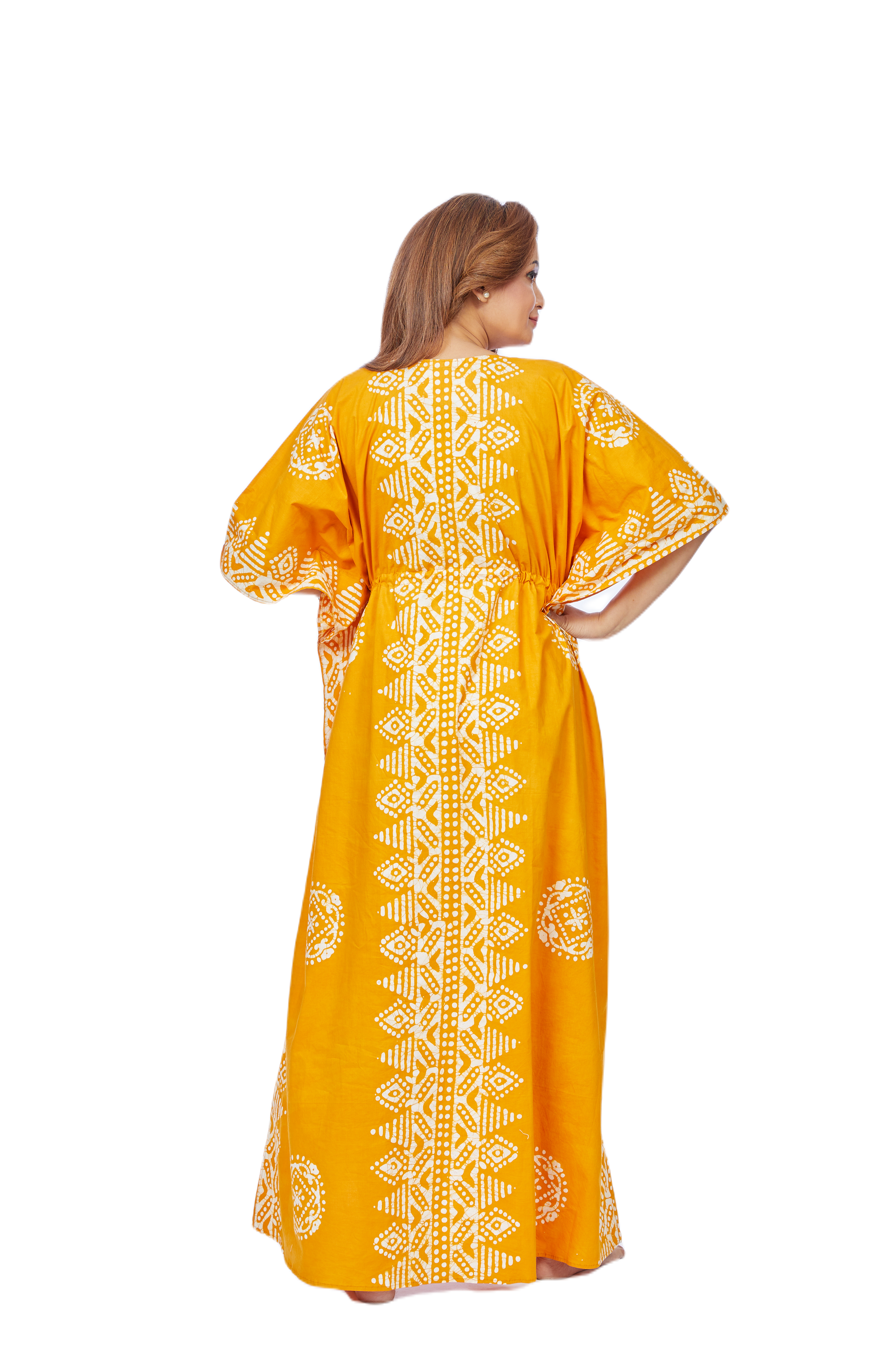 Yellow Triangle Border Design Hand Dyed Batik 100% Cotton Kaftan - The Kaftan Shop