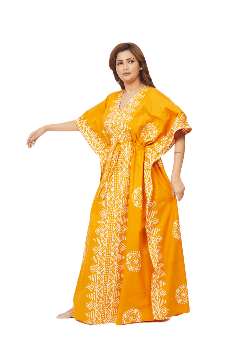 Yellow Triangle Border Design, Hand Dyed Batik, 100% Cotton Kaftan - K121 - image 5