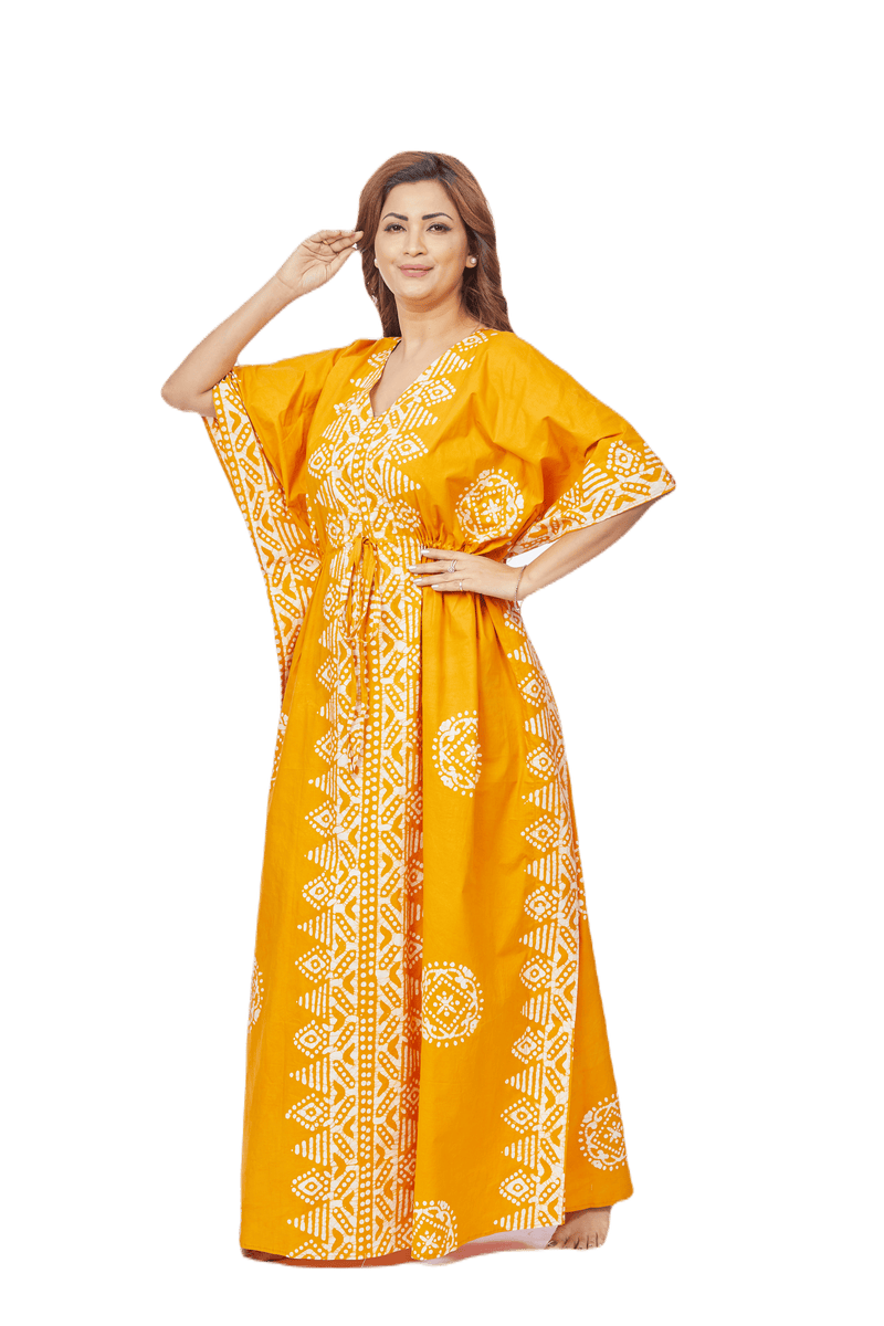 Yellow Triangle Border Design, Hand Dyed Batik, 100% Cotton Kaftan - K121 - image 6