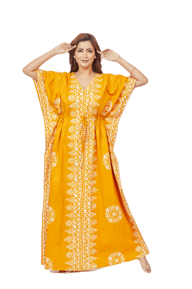 Yellow Triangle Border Design, Hand Dyed Batik, 100% Cotton Kaftan - K121 - image 7