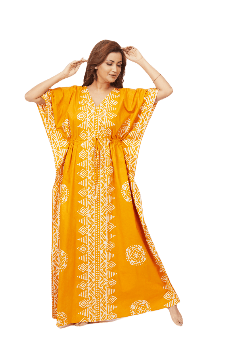Yellow Triangle Border Design, Hand Dyed Batik, 100% Cotton Kaftan - K121 - image 8