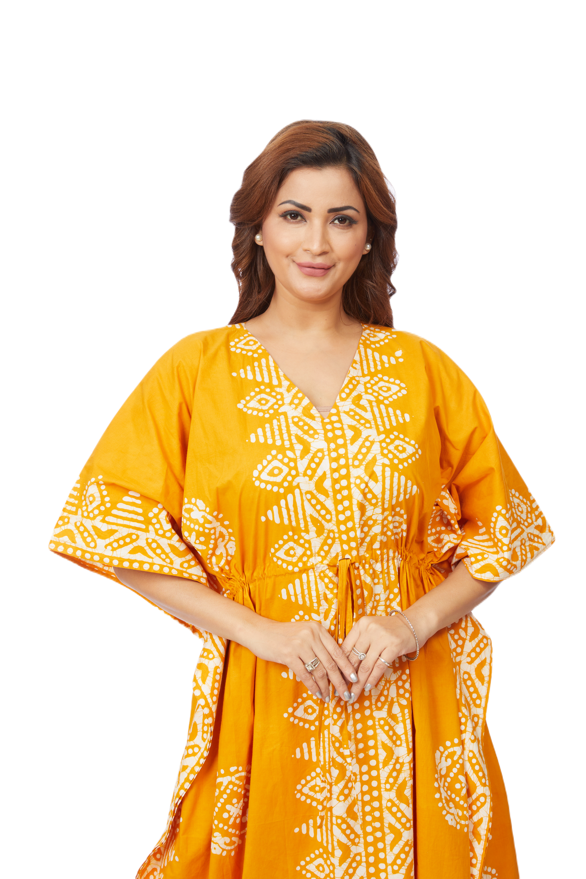 Yellow Triangle Border Design Hand Dyed Batik 100% Cotton K121 Kaftan – The Kaftan Shop