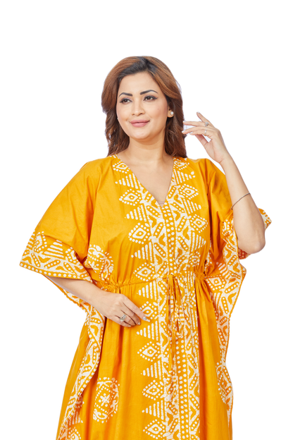 Yellow Triangle Border Hand Dyed Batik 100% Cotton Kaf - The Kaftan Shop