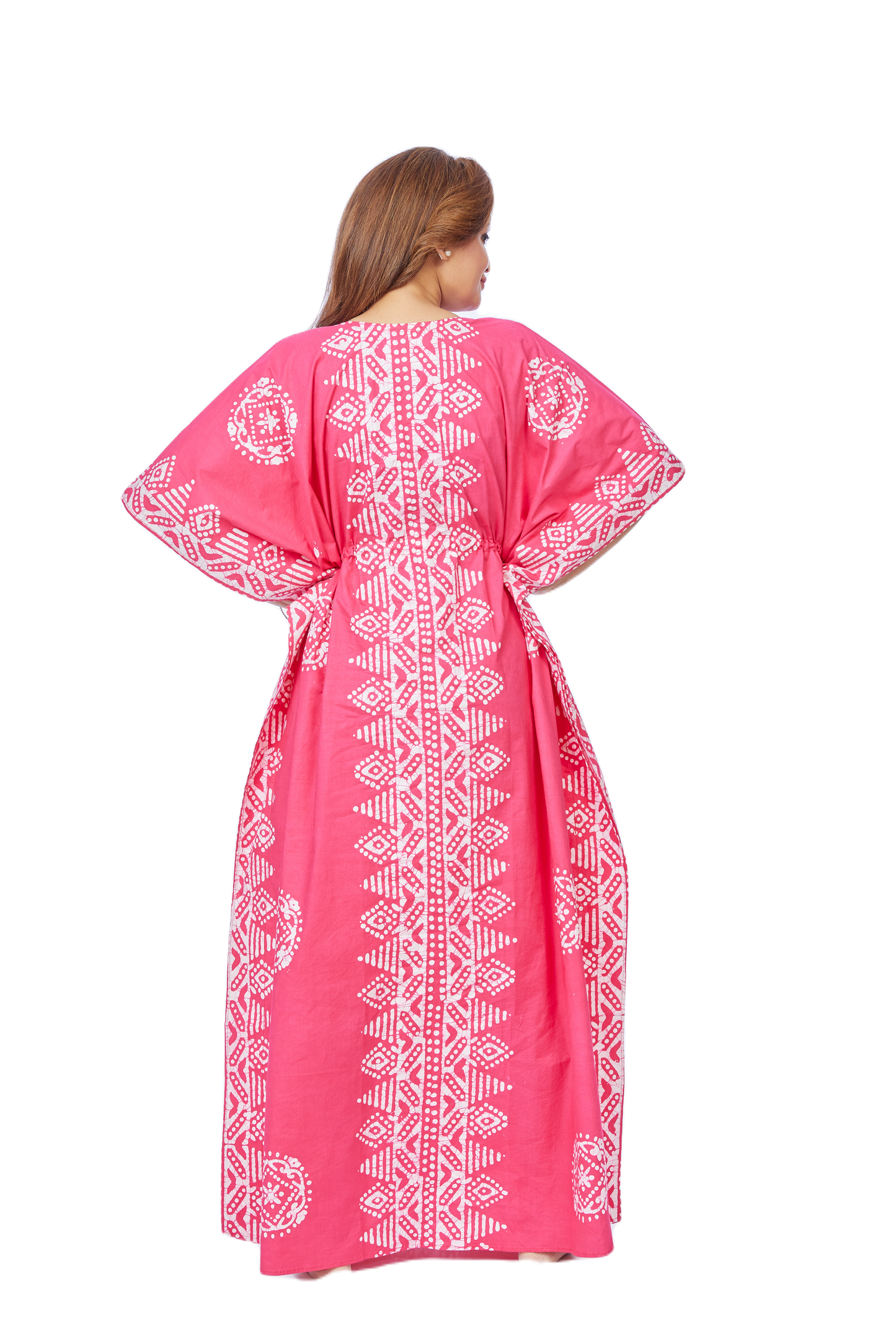 Hand Dyed Batik Kaftan | Pink Triangle Border Design | The Kaftan Shop