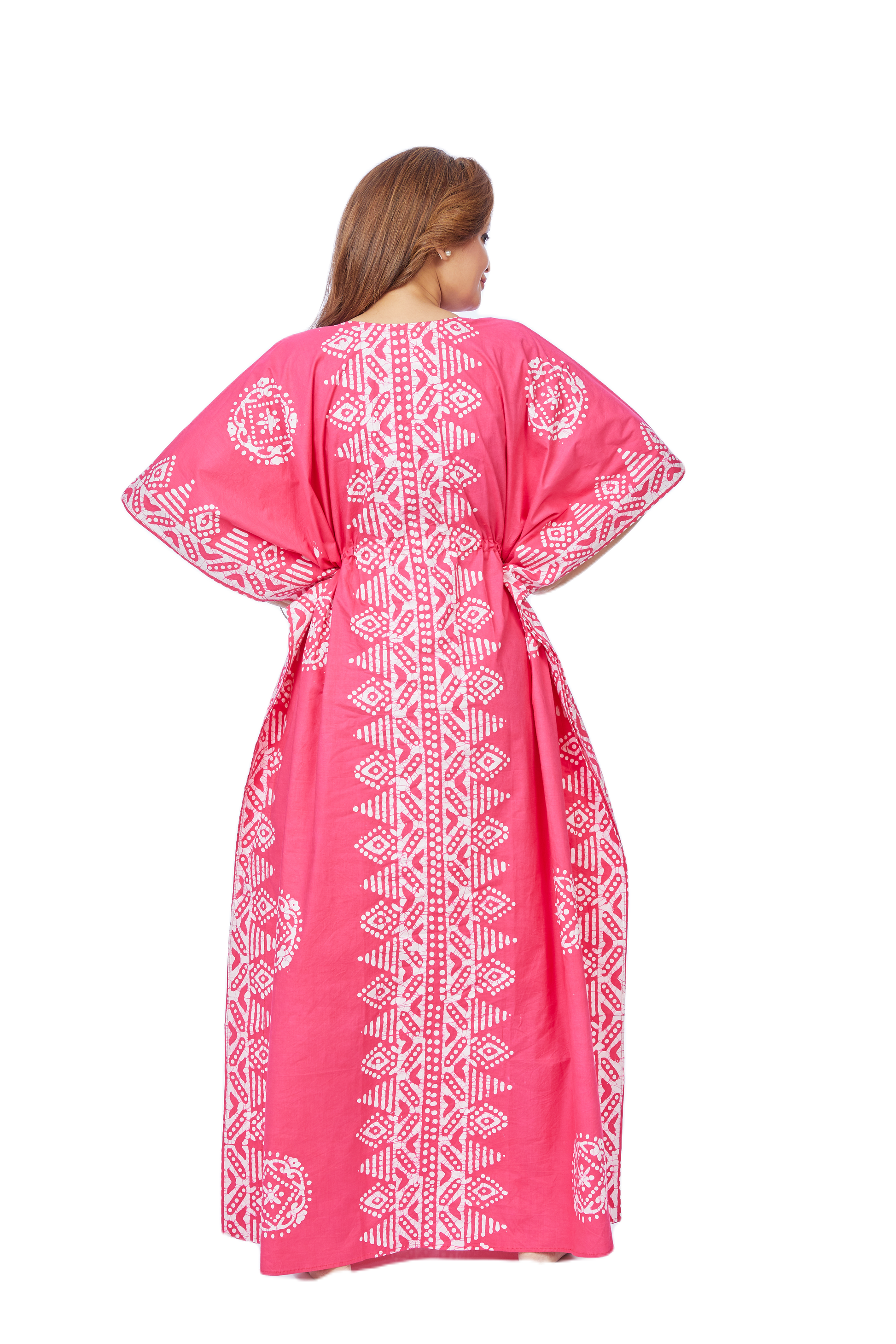 Hand Dyed Batik Kaftan | Pink Triangle Border Design | The Kaftan Shop