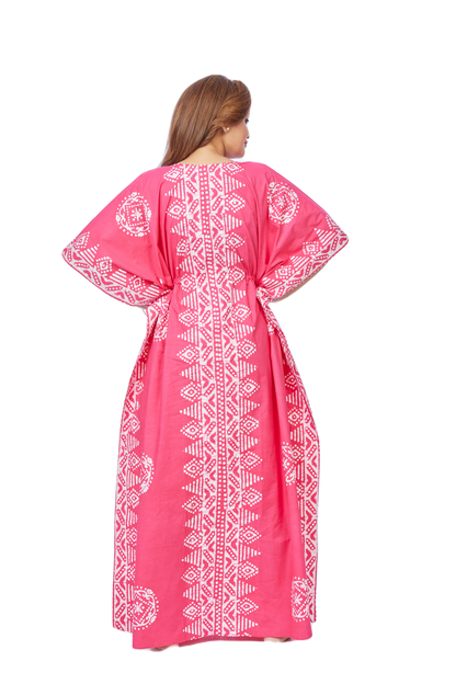 Hand Dyed Batik Kaftan | Pink Triangle Border Design | The Kaftan Shop