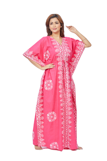 Hand Dyed Batik Kaftan - Pink Triangle Border Design | The Kaftan Shop