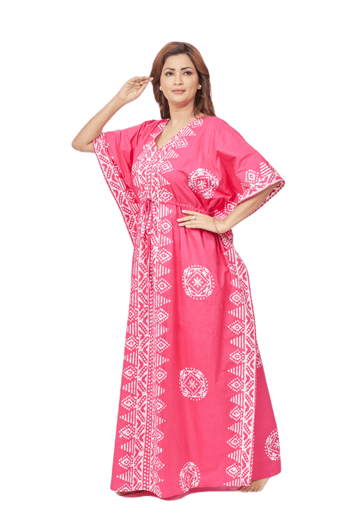 Pink Triangle Border Design, Hand Dyed Batik, 100% Cotton Kaftan - K123