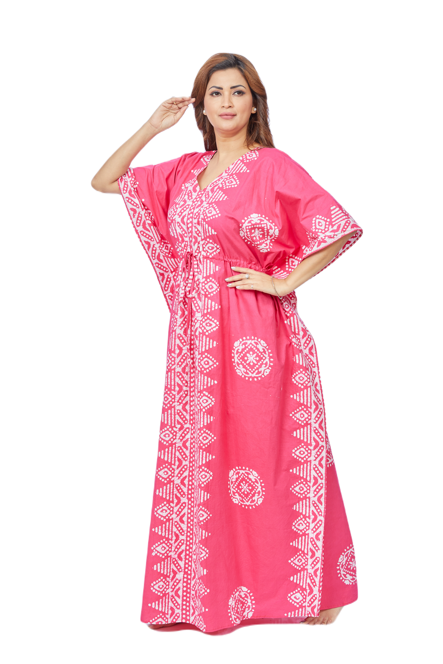 Hand Dyed Batik Kaftan - Pink Triangle Border Design | The Kaftan Shop