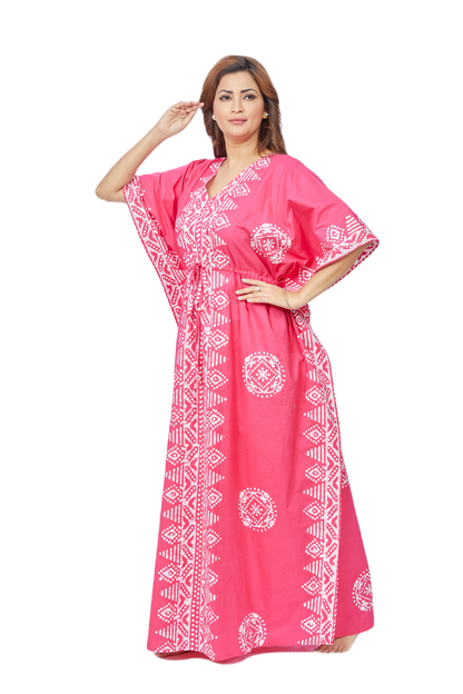 Hand Dyed Batik Kaftan - Pink Triangle Border Design | The Kaftan Shop