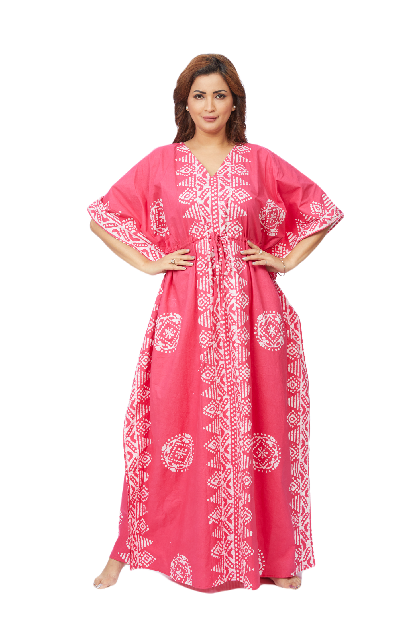 Hand Dyed Batik Kaftan - Pink Triangle Border Design | The Kaftan Shop