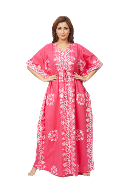 Hand Dyed Batik Kaftan - Pink Triangle Border Design | The Kaftan Shop