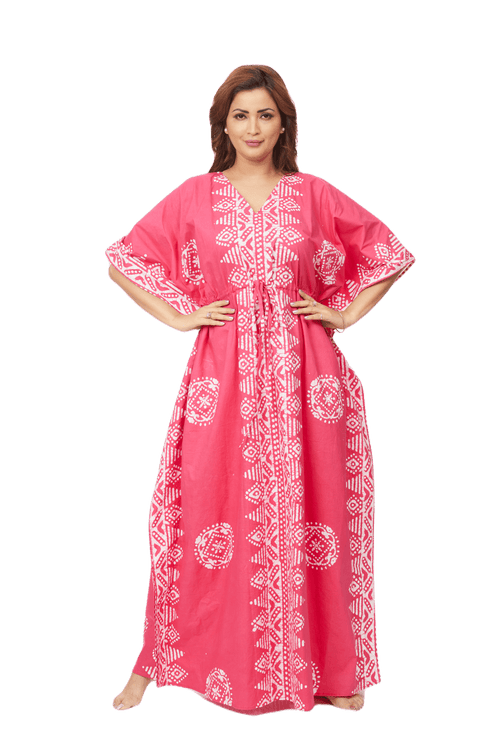 Pink Triangle Border Design, Hand Dyed Batik, 100% Cotton Kaftan - K123