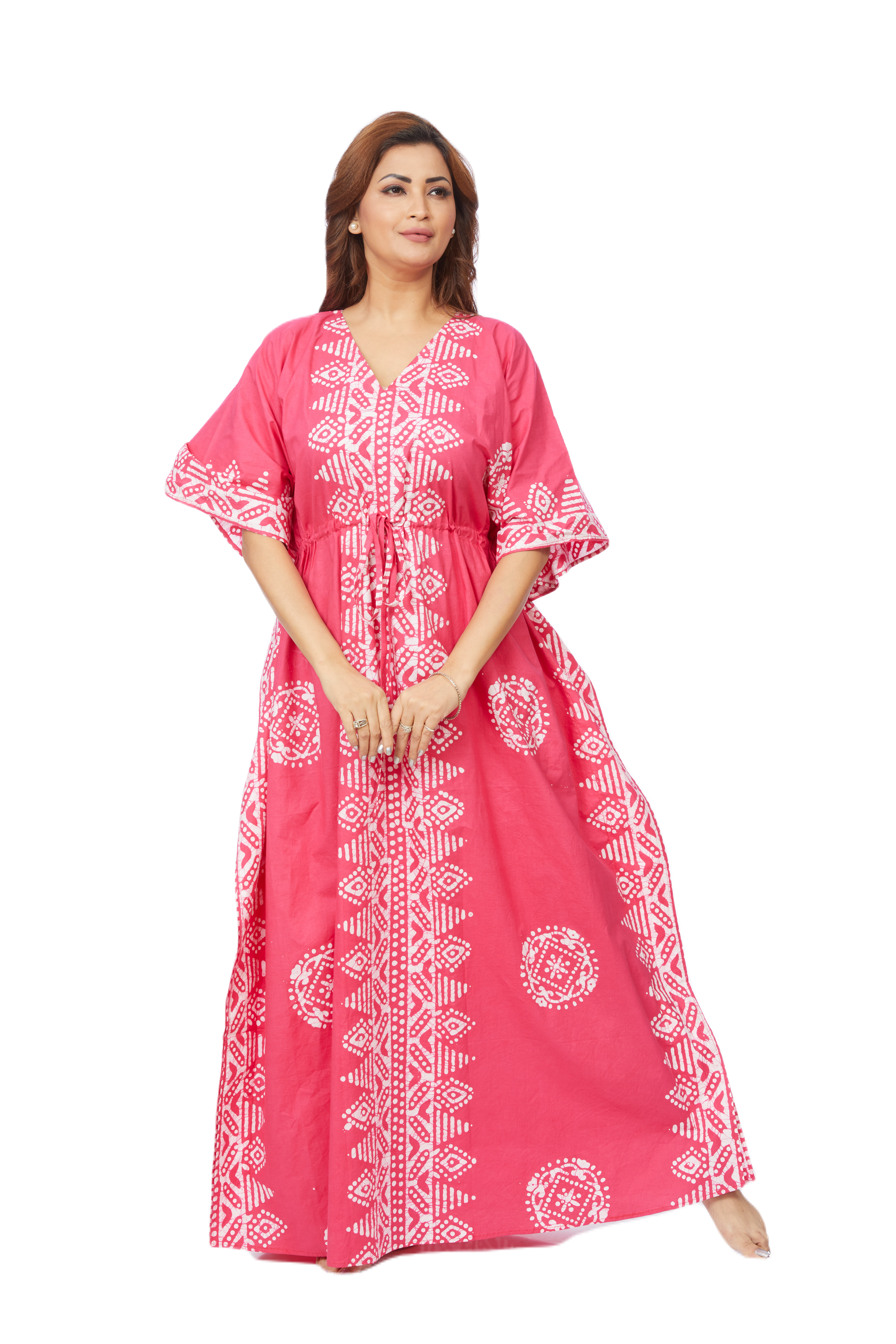 Hand Dyed Batik Kaftan with Pink Triangle Border Design