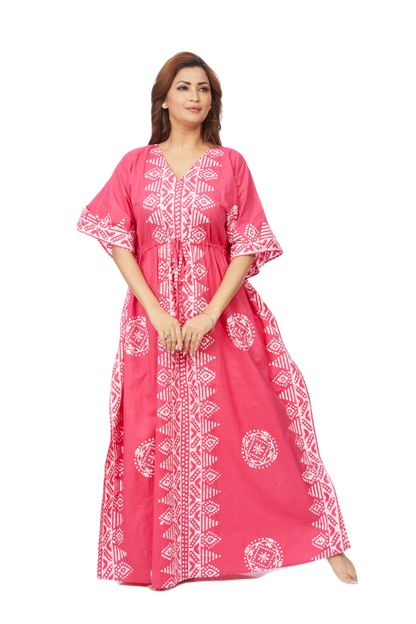 Hand Dyed Batik Kaftan with Pink Triangle Border Design