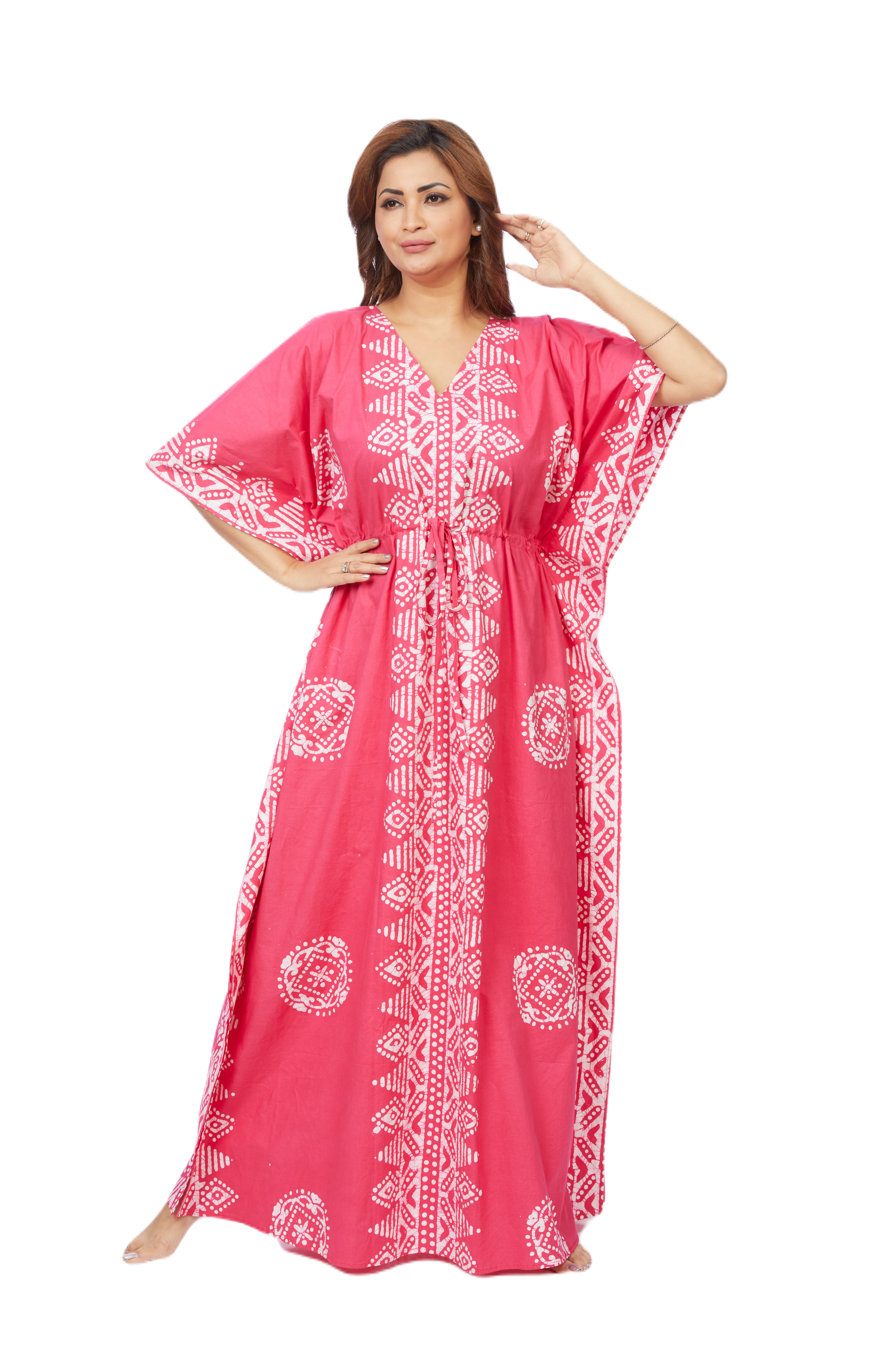 Hand Dyed Batik Kaftan | Pink Triangle Border Design | The Kaftan Shop