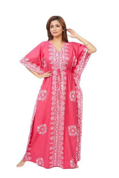 Hand Dyed Batik Kaftan | Pink Triangle Border Design | The Kaftan Shop