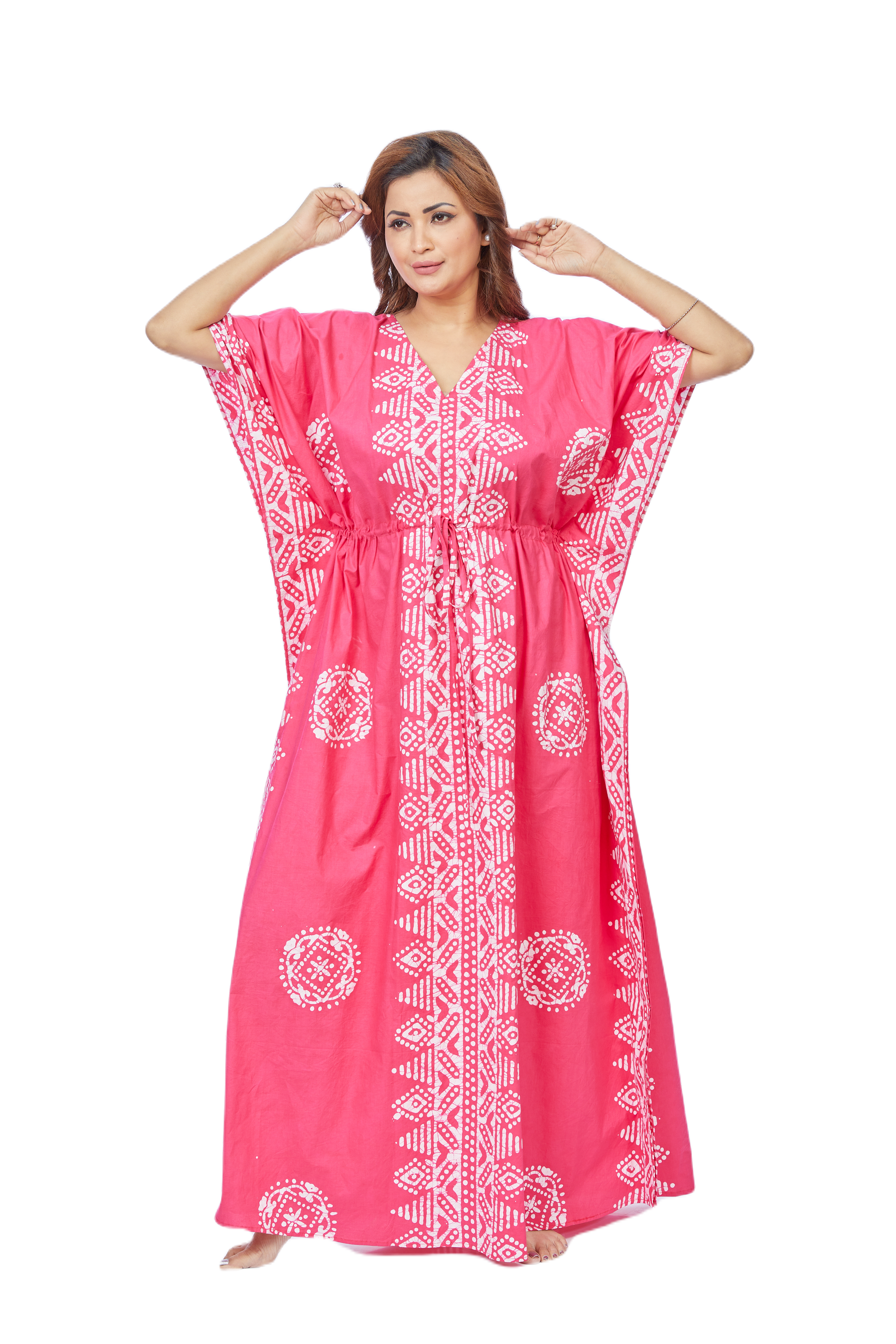 Hand Dyed Batik Kaftan | Pink Triangle Border Design | The Kaftan Shop