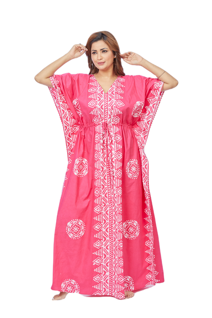 Hand Dyed Batik Kaftan | Pink Triangle Border Design | The Kaftan Shop