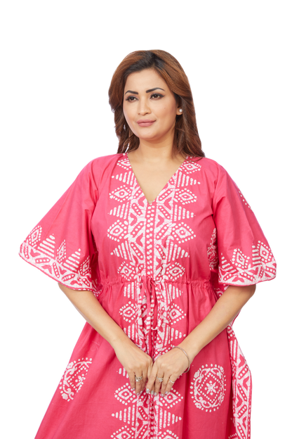 Hand-Dyed Batik Kaftan with Pink Triangle Border Design | The Kaftan Shop