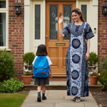 Blue White Circles, Hand Dyed Batik, 100% Cotton Night Gown - NG023 image 1