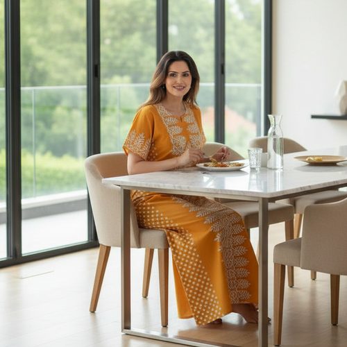 Summer Yellow, Hand Dyed Batik, 100% Cotton Night Gown - NG002