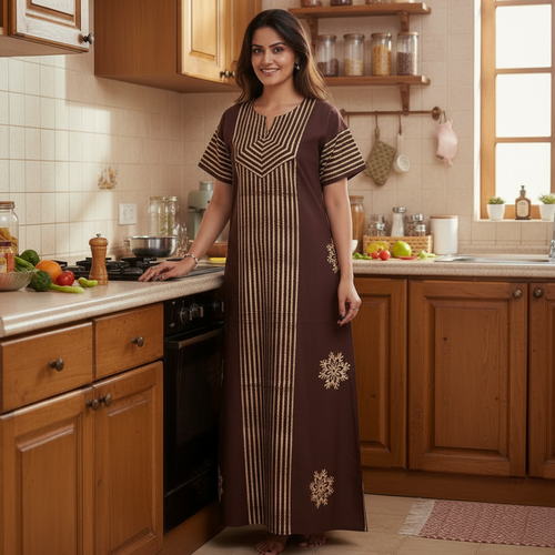 Coffee Brown, Hand Dyed Batik, 100% Cotton Night Gown - NG012