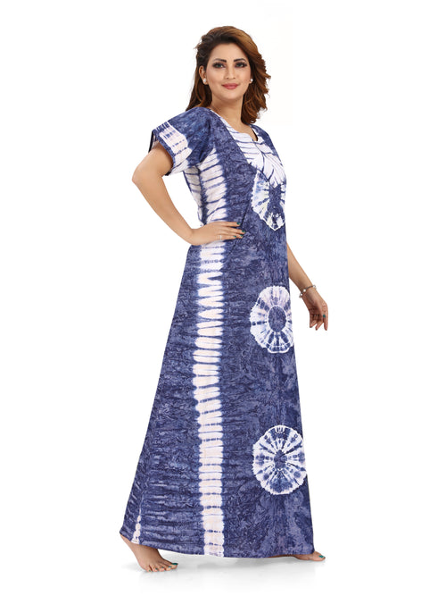 Blue Round Tie-Dye, Hand Dyed Batik, 100% Cotton Night Gown - NG091