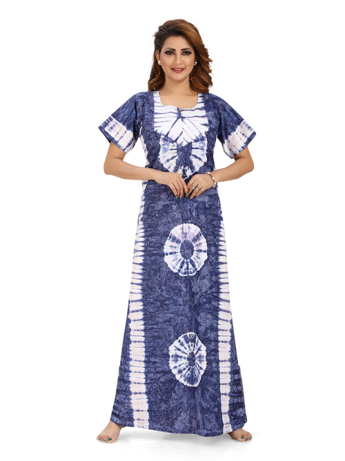 Blue Round Tie-Dye, Hand Dyed Batik, 100% Cotton Night Gown - NG091