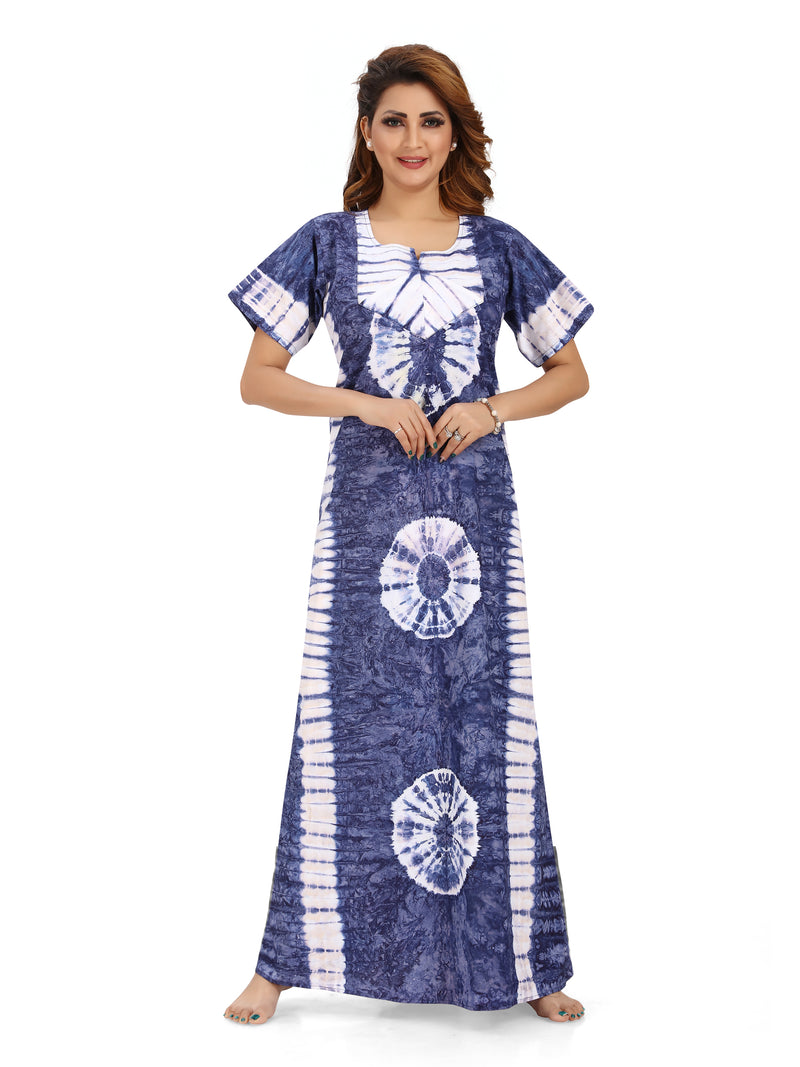 Blue Round Tie-Dye, Hand Dyed Batik, 100% Cotton Night Gown - NG091 image 4