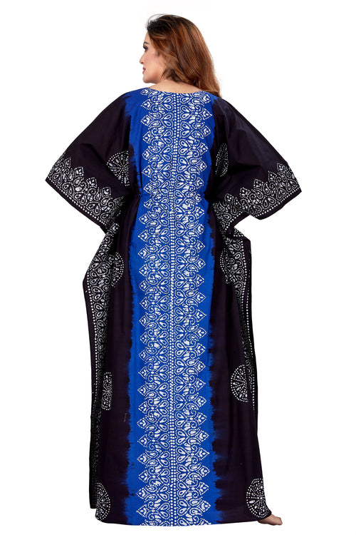 Blue & Black Shaded, Hand Dyed Batik, 100% Cotton Kaftan - K043