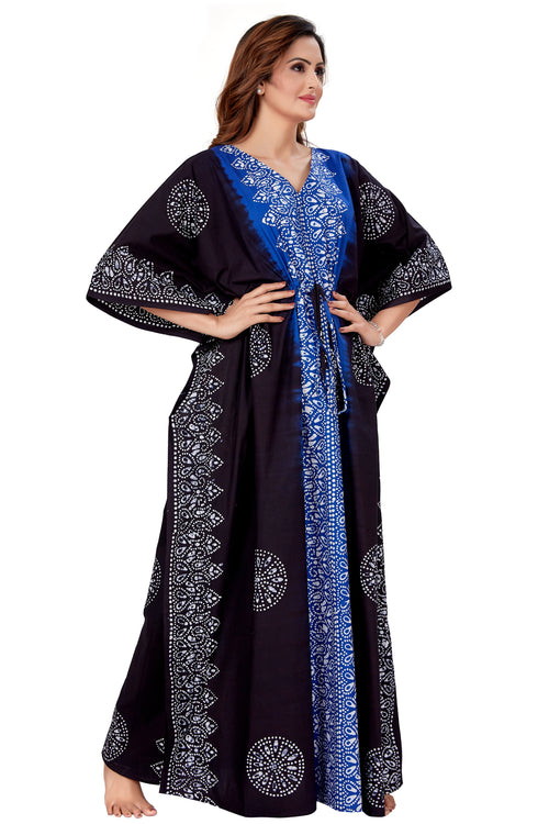 Blue & Black Shaded, Hand Dyed Batik, 100% Cotton Kaftan - K043