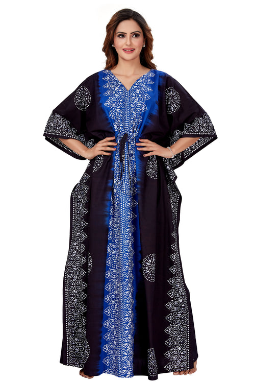 Blue & Black Shaded, Hand Dyed Batik, 100% Cotton Kaftan - K043