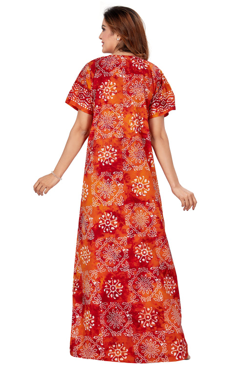 Red Orange Block Design, Hand Dyed Batik, 100% Cotton Night Gown - NG060