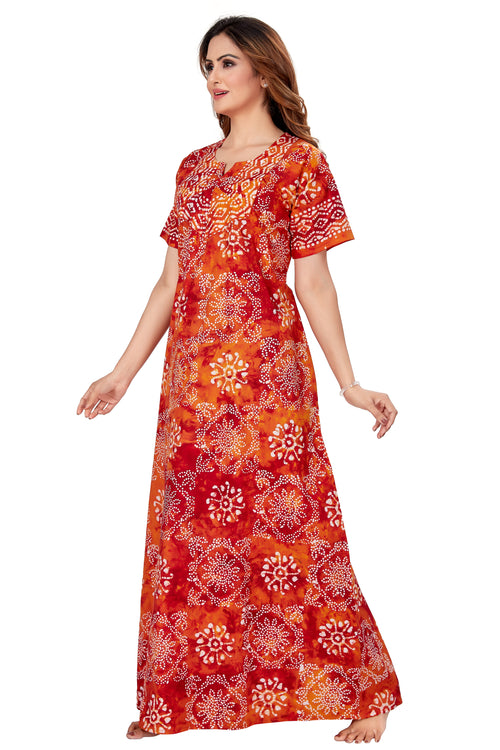 Red Orange Block Design, Hand Dyed Batik, 100% Cotton Night Gown - NG060