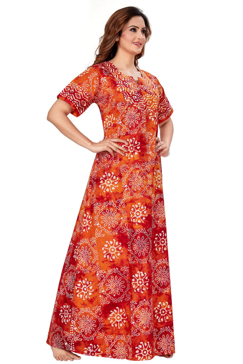 Red Orange Block Design, Hand Dyed Batik, 100% Cotton Night Gown - NG060