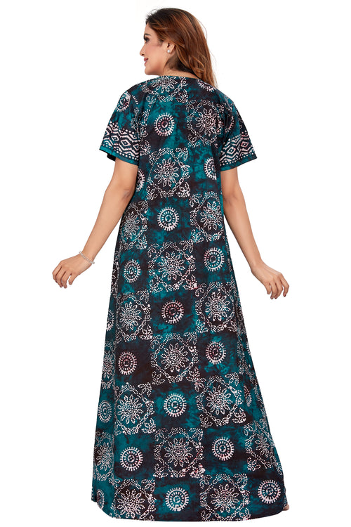 Green Block Design, Hand Dyed Batik, 100% Cotton Night Gown - NG061