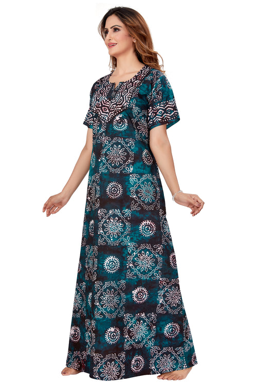 Green Block Design, Hand Dyed Batik, 100% Cotton Night Gown - NG061